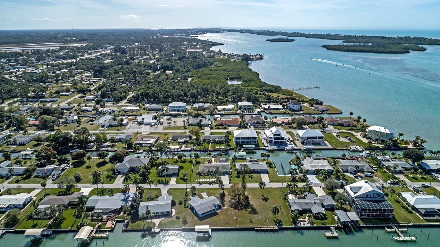 Aerial of canal-front homes in Sarasota