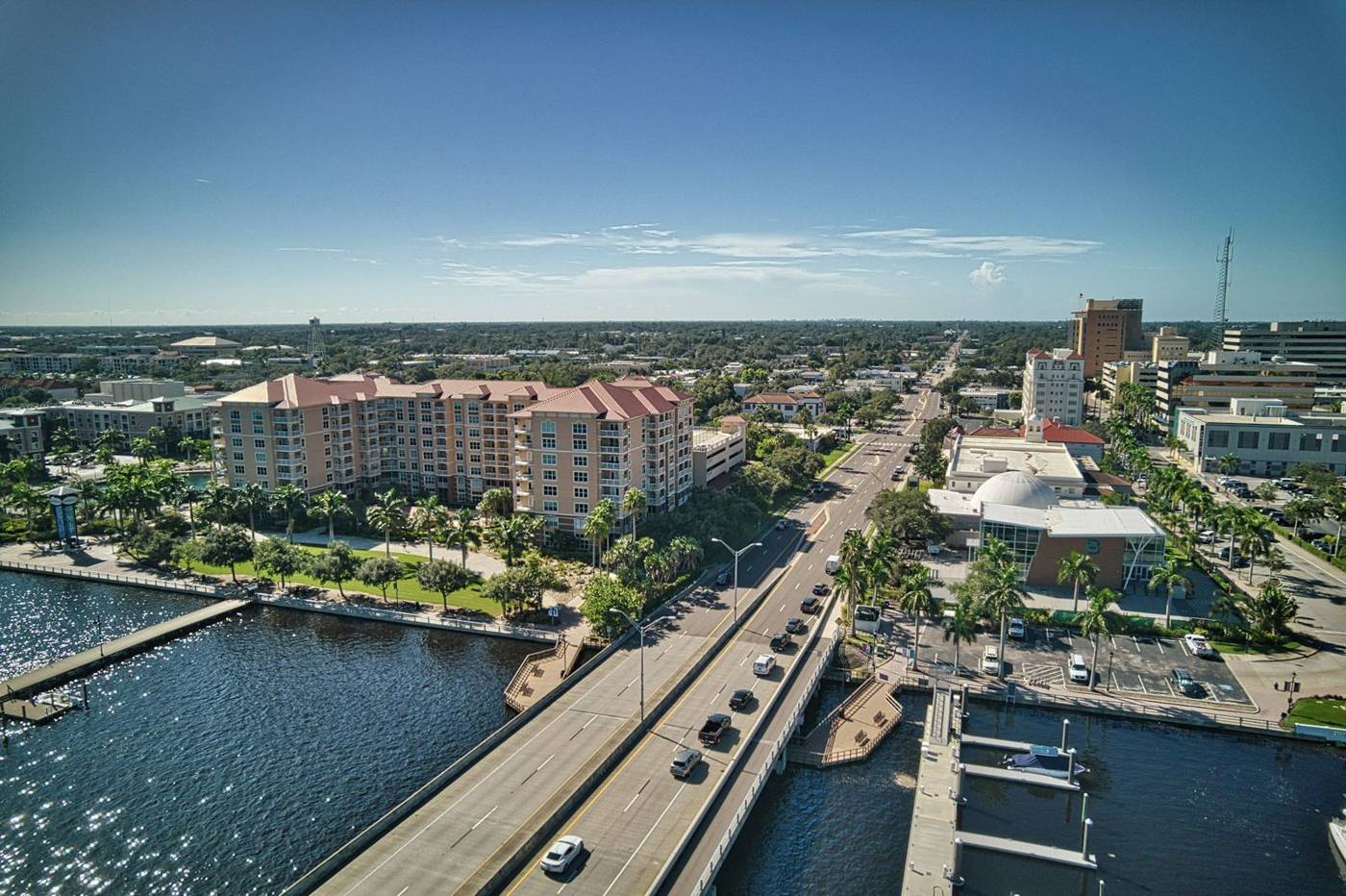Downtown Sarasota and the causeway from the air