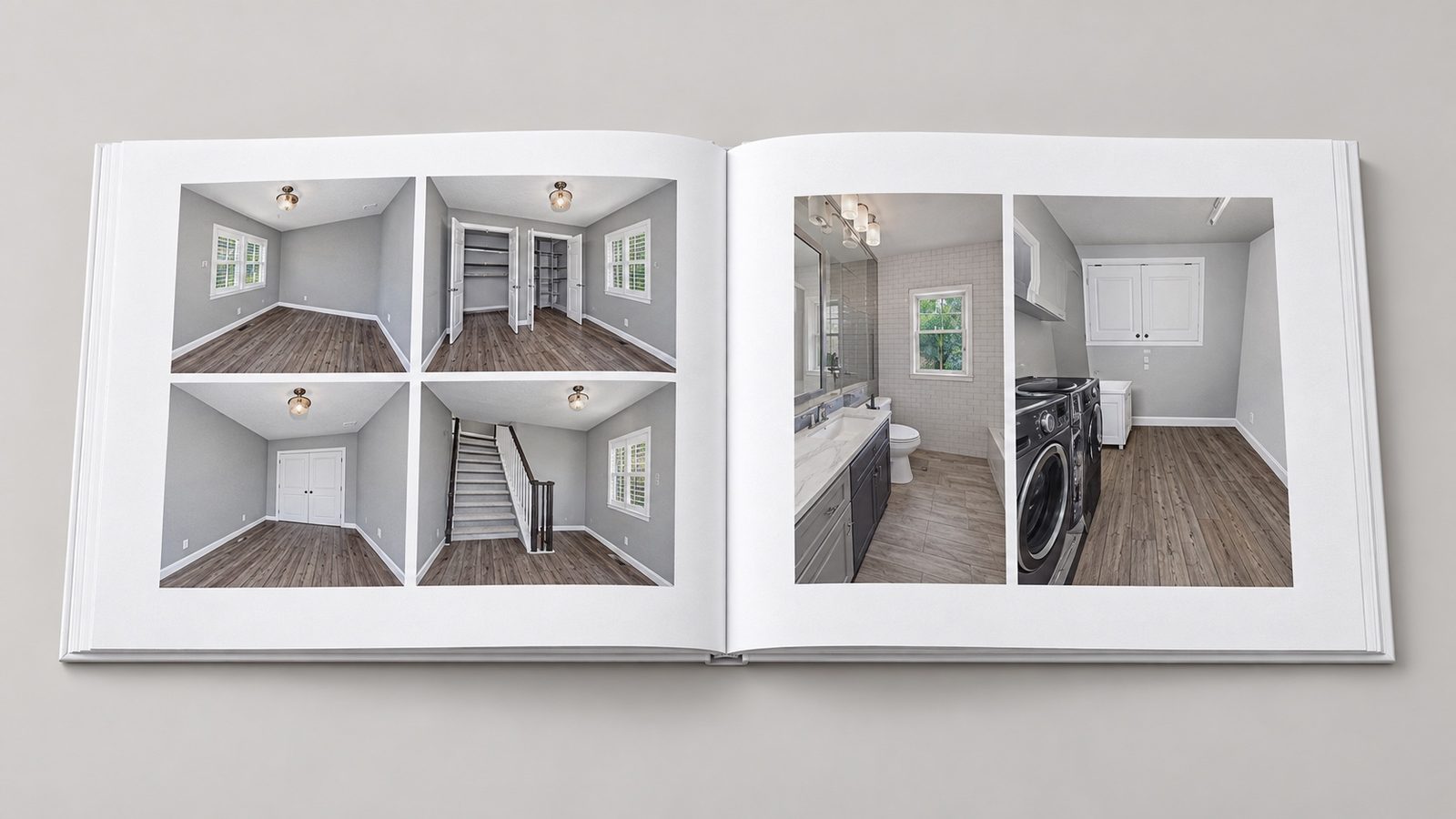 Living-room spread in a listing photo book